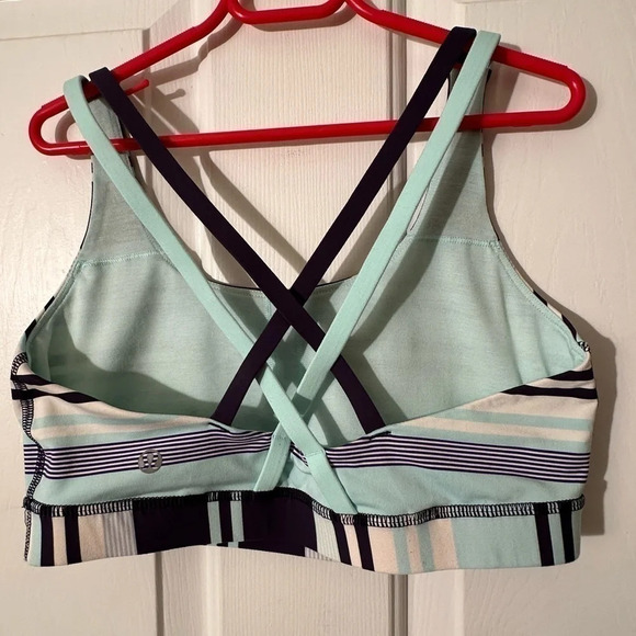 Lululemon Women’s Striped 8 Sports Bra Navy Aqua Criss Cross - Picture 2 of 5